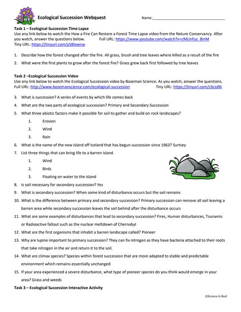 ecological succession webquest worksheet answers